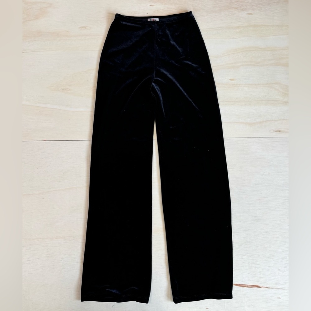 VTG Hot Kiss Black Velvet Flare Pants Y2K Wide Leg Trousers Size S - Picture 1 of 4